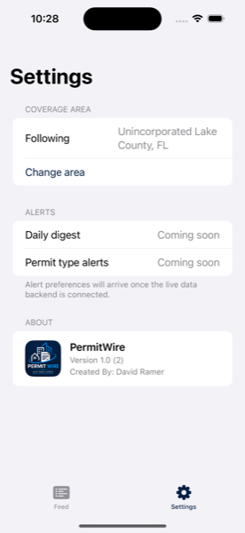 PermitWire — settings and coverage area